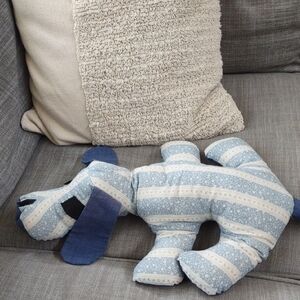 Blue and White Striped Stuffed Dog Toy